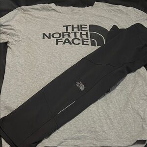 The North Face Heather Gray Tee and Black cropped leggings bundle
